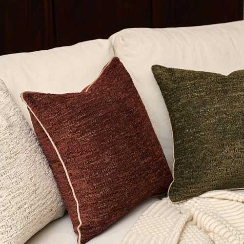 Yangest Chenille Pillow Cover 18 x18 Inches, Thick Textured Square Throw Pillow Cover Farmhouse Modern Soft Accent Couch Neutral Pillow Cover for Living Room Bedroom, Red - color: Red, size: 18" x 18" (Pack of 1)