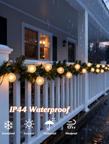 SUNSGNE G40 Round Christmas Lights Outdoor, 25ft Vintage Christmas Globe Lights with 27 5W Frosted White Lights(2 Spare) for Outdoor Garden Party Wedding Backyard Patio Decor, Green Wire - color: Frosted White-Green, size: 25 Ft