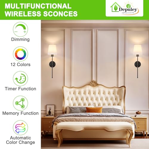 Depuley Battery Operated Wall Sconce: Set of 2 Wireless Wall Lights with Remote for Bedroom - Black Rechargeable 15 Colors RGB Halloween Wall Lamp for Living Room Hallway - color: Black-New, size: 24 Inch Set of 2
