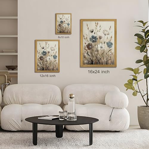 Yaneiro Wood Framed Vintage Wildflower Wall Art, Boho Canvas Wall Decor Paintings, Sage Flower Bathroom Decor, Countryside Farmhouse Landscape Posters Print for Bedroom Hallway Living Room 12x16 Inch - color: Gray Wildflowers, size: 16"L x 12"W