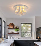 Q&S White Boho Beaded Chandeliers Flush Mount Ceiling Light,3-Lights Small Chandelier Light Fixture for Bedroom,Kitchen,Dining Room,Living Room,Stairway Gazebo - color: Ceiling-3WH