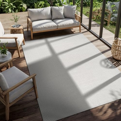 CAMILSON Easy Jute Rug 8x10, Indoor Outdoor Off-White Farmhouse Area Rugs for Living Room Patio and Kitchen Rug, Solid Woven Design, Easy-Cleaning, Non Slip Washable Outside Carpet Alfombras (8 x 10)