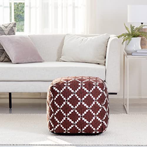 Anji Mountain Artisan Crafted Cotton Blend Pouf Ottoman | Versatile Floor Seating & Footstool for Living Room | Modern Boho Home Décor Accent | Filled Pouffe - color: Sienna Trellis