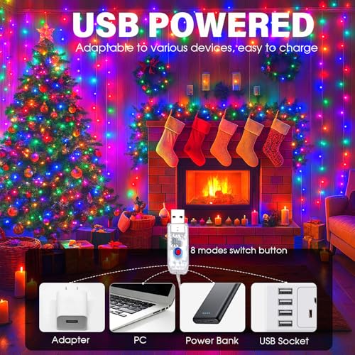 Fairy Lights 66ft 200 LED USB Twinkle String Light Plug in Silver Wire Lights with Remote and Timer 8 Modes Outdoor Waterproof Starry Lights DIY Party Wedding Christmas Decoration（Multicolor） - color: Multicolor