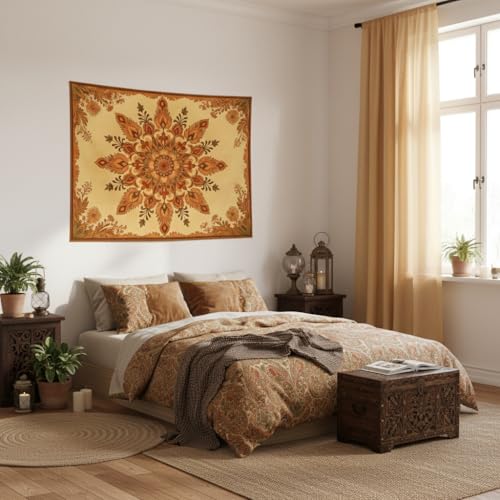 Motanber Boho Mandala Floral Tapestry Wall Hanging Bohemian Orange Yellow Flower Tapestry Aesthetic Vintage Sunflower Indian Cute Small Tapestries for Bedroom Living Room Dorm Decor 48 x 36 Inch - color: Orange Yellow, size: 48"L x 36"W