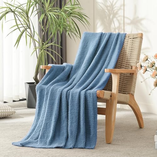 JOOJA Dusty Blue Throw Blanket for Bed, Super Soft Knit Blankets, Cozy Fleece Fuzzy Fluffy Plush Chenille Throws Blanket for Couch, Sofa, 60 x 80 inches - color: Dusty Blue, size: 60x80