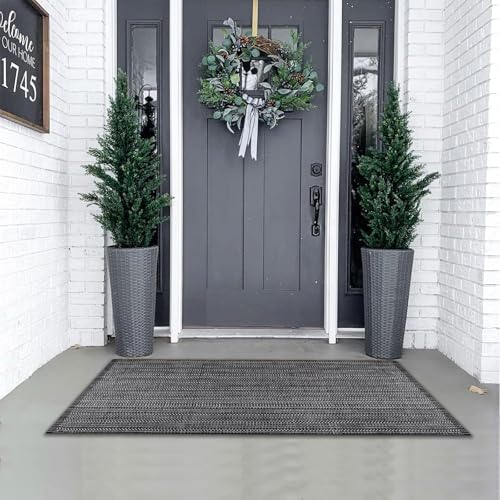 Door Mat Front Porch Rug Boho Black Outdoor Rug 23.6" x 51.2" Cotton Hand Woven Rug for Front Porch Decor Washable Welcome Layered Doormat for Farmhouse Entryway Kitchen Patio - color: Black & White Striped Front Door Mat