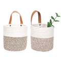 2pack Small Hanging Basket-Cotton Rope Wall Basket with Handle, Hanging Storage Baskets, Shelf Baskets Storage Bin Closet Organizer 6"×6.3", Woven Plant Basket - (White & Brown) - color: White & Brown