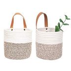 2pack Small Hanging Basket-Cotton Rope Wall Basket with Handle, Hanging Storage Baskets, Shelf Baskets Storage Bin Closet Organizer 6"×6.3", Woven Plant Basket - (White & Brown) - color: White & Brown
