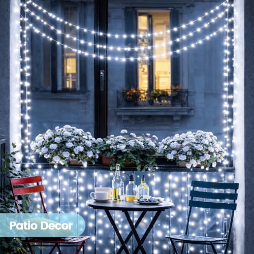 6 Pack Solar String Lights Outdoor, Extra-Long 600LED Solar Fairy Lights Outdoor Waterproof, Solar Twinkle Lights Silver Wire 8 Modes Solar Outside Lights for Xmas Tree Party Wedding (Cool White) - color: Cool White, size: 6 Pack-600LED