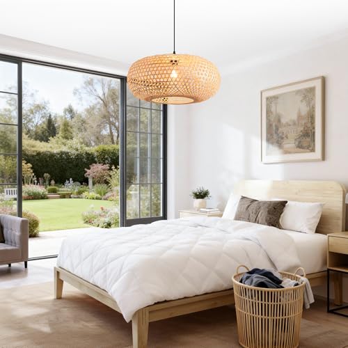 Parrot Uncle 22" Boho Pendant Light, Hand-Woven Farmhouse Chandelier for Dining Room, Bamboo Ceiling Light for Kitchen Island Bedroom Entryway, Natural Rattan Hanging Lamp with 47.24" Adjustable Cord - color: D3049