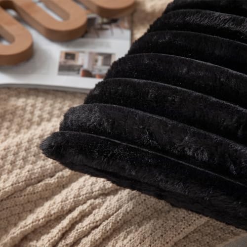 DEELAND Pack of 2,Double-Sided Faux Fur Plush Decorative Throw Pillow Covers Fuzzy Striped Soft Pillowcase Cushion Covers for Sofa Couch Bedroom Black 24x24 inch - color: Black, size: 24" x 24" (Pack of 2)