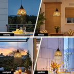 2 Pack Bamboo Chandelier/Dimmer, Waterproof Outdoor Pendant Light for Patio/Gazebo, Hand-Woven Boho Style, Battery Operated (No Wiring)