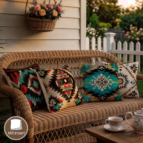 OBSEDE Southwestern Tribal Throw Pillow Covers 18x18 Set of 4, Farmhouse Decor for Home Couch Sofa Living Room, Rustic Floral Decorative Cushion Cases - color: Southwestern Tribal
