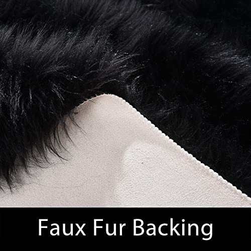 Latepis Black Runner 2x5 Washable Rug Faux Sheepskin Bedroom Rug Soft Fluffy Fur Rugs for Sofa Cover Cushion Room Décor, Runner - color: Black, size: 2' x 5' (Runner)