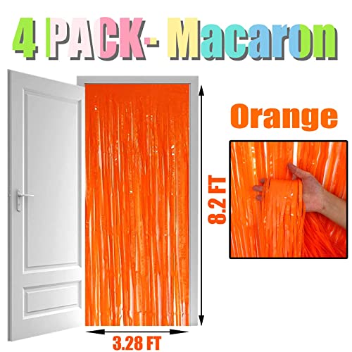 4 Pack Macaron Orange Foil Fringe Curtain Backdrop, 3.28Ft x 8.2Ft Metallic Tinsel Streamer Curtains, Birthday, Wedding, New Year’s, Christmas Decorations Party Supplies, One Size - color: Orange