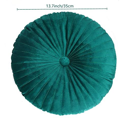 NatureMan Round Throw Pillow, Velvet Decoration Small Throw Pillow, Pumpkin Throw Pillow Cushion Suitable for Living Room Sofa Bed Floor 13.7 inches (Dark Green) - color: Dark Green