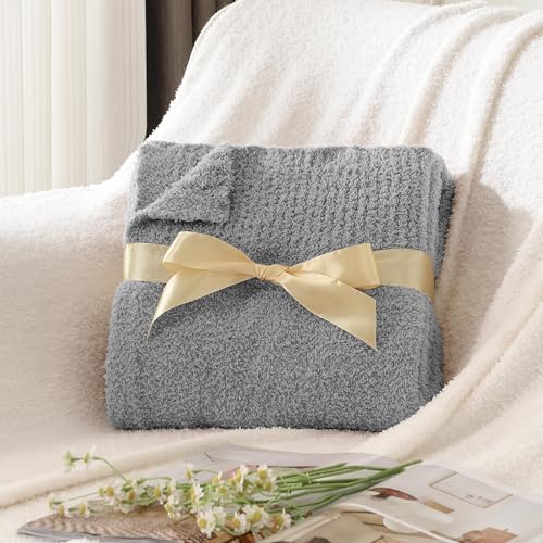 JOOJA Grey Throw Blanket for Bed, Super Soft Knit Blankets, Cozy Fleece Fuzzy Fluffy Plush Chenille Throws Blanket for Couch, Sofa, Light Gray, 60 x 80 inches - color: Grey, size: 60x80