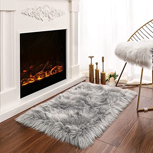 Latepis Small Rugs for Bedroom 2x3 Grey Faux Sheepskin Rug for Living Room Super Soft Rugs for Dorm Room Fluffy Rug for Bedroom Rectangle - color: Grey, size: 2' x 3' (Rectangular)