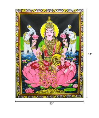Goddess religious batik Lakshmi Cotton Wall Hanging Painting : Size 43"x30" Inches - color: Lakshmi