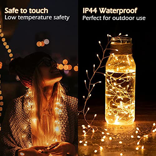 Minetom Fairy Lights Plug in, 10Feet 200LED Cluster String Lights, Copper Wire Waterproof Starry Firecracker Lights for Ceiling Bedroom Wreath Window Wedding Christmas Tree Decorations, Warm White - color: Warm White, size: 1 Pack(200LED)