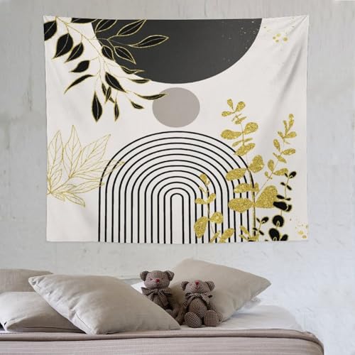 Black Boho Mid Century Leaf Tapestry,Arch Sun Abstract Leaves Tropical Palm Modern Minimalist Geometric Wall Hanging Neutral Home Decor Art for Living Room Bedroom Dorm 40"x30" - color: Boho Leaf-4, size: W40xL30in
