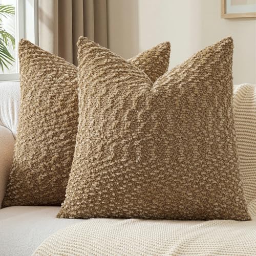 a moment Brown Pillow Covers Set of 2 with Plush Cluster Texture (16x16 Inch), Decorative Throw Pillows for Living Room, Couch Bed, Sofa, Cozy Accent Pillow Cases for Home Decor (No Inserts) - color: Brown, size: 16" x 16" (Pack of 2)