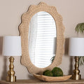 Bali & pari Makoto Scalloped Natural Rattan Wall Mirror - Handwoven Wicker Oval Frame, Boho Coastal Accent Wall Decor for Entryway, Bedroom, or Living Room