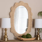 Bali & pari Makoto Scalloped Natural Rattan Wall Mirror - Handwoven Wicker Oval Frame, Boho Coastal Accent Wall Decor for Entryway, Bedroom, or Living Room