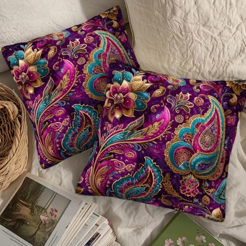 Bohemian Throw Pillow Covers 18x18 Set of 2 | Decorative Cushion Covers for Couch Sofa Bed | Paisley Home Decor Pillow Cases for Living Room Bedroom | Boho Flower Accent - color: Boho Paisley