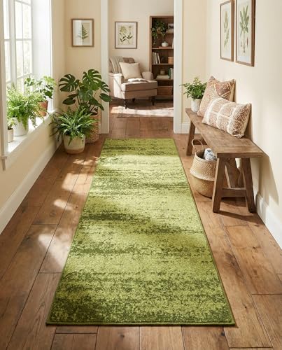 Rugs.com - Angelica Collection Rug – 6 Ft Runner Green Easy-Clean Runner Rug – Perfect for Hallways, Kitchens, and Entryways - color: Green, size: 2' x 6' (Runner)