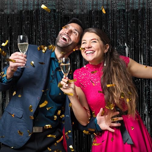 3 Pack Black Party Streamers Backdrop Tinsel Foil Fringe Curtains Halloween Party Decorations Birthday Wednesday Party Decorations Graduation Halloween Decor Party Supplies - color: Black