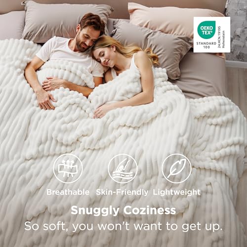 Bedsure GentleSoft Large Fleece Blanket for Bed - Cozy Soft Throw Blankets for Women, Cute Large Throws for Girls, Off White, 120x120 Inches - color: Off White, size: Large