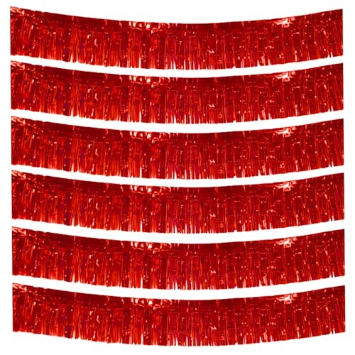 6 Packs 10 Feet Foil Fringe Garland Metallic Foil Tinsel Fringe Garland Wall Hanging Fringe Banner for Parade Floats, Wedding, Christmas，Birthday Party Halloween Decor (Red) - color: Foil Fringe Garland-red