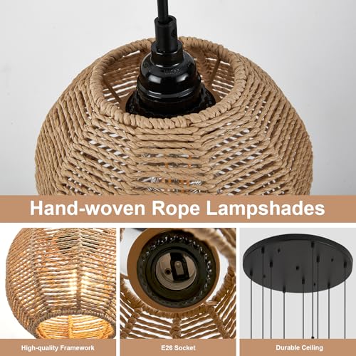 Round 9 Light Boho Pendant Light Rattan Hanging Lamp Hand Woven Wicker Small Chandelier Hanging Lights Fixture for Bedroom Kitchen Hallway Foyer - size: Round 9 Lights