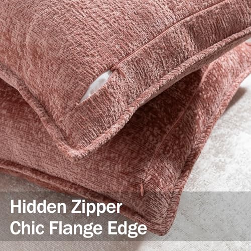DEZENE Pack of 2 Dusty Pink Decorative Throw Pillow Covers 20x20 Cozy Soft Chenille Boho Accent Vintage Farmhouse Square Couch Pillow Covers for Home Decor Bed Sofa Living Room - color: Dusty Pink, size: 20" x 20" (Pack of 2)