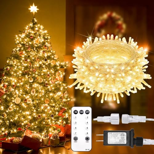 suddus 300 Led Connectable Christmas Lights Outdoor Waterproof, 99ft Christmas Tree Light Plug in with Remote, Warm White String Lights Indoor for Dorm Xmas Holiday Yard Party Porch Patio Garden Decor - color: Warm White, size: 300LED Connectable