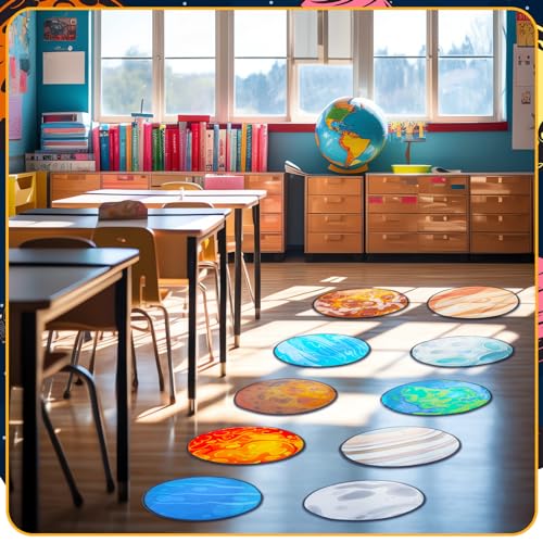 Tinideya 12 Pcs Kids Carpet Circle Seats for Class 16 Inch Round Classroom Rug Back to School Floor Cushions Soft Educational Mat Non Slip First Day of School Learning Playing Areas(Space Planet) - style: Space Planet
