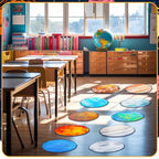 Tinideya 12 Pcs Kids Carpet Circle Seats for Class 16 Inch Round Classroom Rug Back to School Floor Cushions Soft Educational Mat Non Slip First Day of School Learning Playing Areas(Space Planet) - style: Space Planet