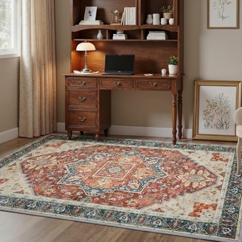 MINIDEAR 2x3 Area Rugs for Entryway Kitchen, Washable Rug Small Accent Rugs for Bedroom Non Slip Vintage Rug Thin Carpet Mat for Home, Red - color: 02red, size: 2' x 3' (Rectangular)