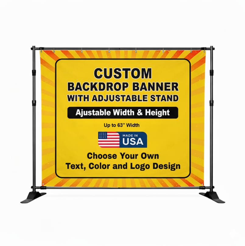 Custom Backdrop Step and Repeat By DC – Personalized Event Backdrop with Logo Print | Red Carpet, Photography Backdrop, Party Banner | Made in USA | Multiple Sizes. - color: Backdrop Banner with Stand