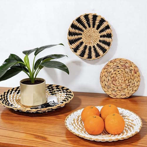 BreezyHue 7 Pcs Boho Wall Basket Decor Bulrush Woven Round Handmade Wall Art Hanging for Farmhouse Living Room Kitchen Decorations (Bohemian)