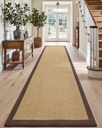 DEXI Jute Hallway Runner Rug 2x7, Woven Braided Natural Fiber Non Slip Runner Inside, Farmhouse Runners Carpet Indoor for Entryway Kitchen Luandry, Natural/Brown - color: Natural/Brown, size: 2' X 7' (Runner)