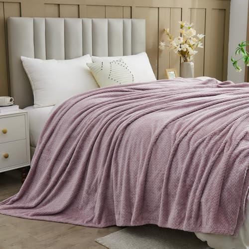 NEWCOSPLAY Super Soft King Blanket Light Purple Premium Silky Flannel Fleece Leaves Pattern Lightweight Bed Blanket All Season Use (Light Purple, King(90"x110")) - color: Light Purple, size: King(90"x110")