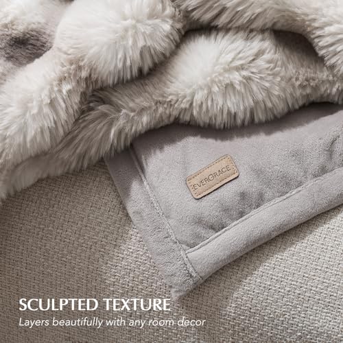 EverGrace Ultra Soft Luxury Fluffy Faux Rabbit Fur Throw Blanket, Thick Warm Bubble Throw for Bed, Cozy Plush Reversible Blankets for Couch, Chair, Sofa, Light Grey, 90x90 Inches - color: Marble Grey, size: 90"x90"