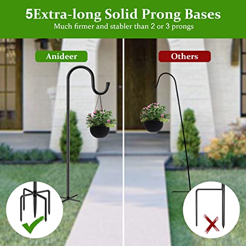 48 Inch Shepherds Hooks for Outdoor, Heavy Duty Bird Feeder Pole with 5 Prong Bases, Garden Hanging Stake for Bird Feeder, Solar Light, Plant Hanger, Wedding Decor, Metal Hanger Hooks, Black, 2 Packs - size: 48 Inch, style: 2 Pack