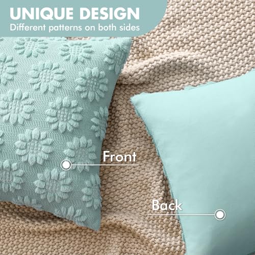 EMEMA Blue Floral Tufted Throw Pillow Covers, Set of 2 Soft Textured Decorative 18x18 Cushion Cases Bringing a Light, Cozy Layer to Sofa, Couch, Bedroom or Modern Farmhouse Living Room Décor - color: Blue-little Flower, size: 18" x 18" (Pack of 2)