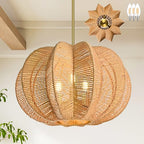 17.7 Inch Rattan Pendant Light Hemp Rope Rattan Light Fixture Woven Pendant Wicker Chandelier 3-Light Boho Chandelier for Bedroom - color: 17.7" Natural