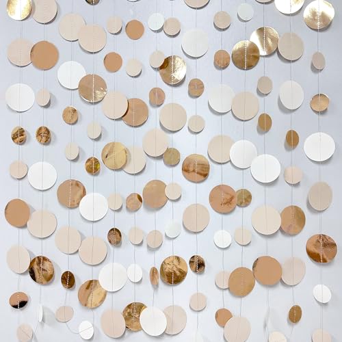 Champagne Gold Party Decorations Circle Dots Garland Gold Neutral Nude Neutral Cream Beige Boho Hanging Polka Dot Streamer for Bridal Shower Birthday Wedding Engagement Baby Shower Party Supplies - color: Champagne Gold