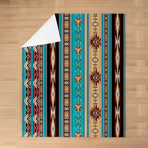 Aztec Flannel Fleece Blanket, Ethnic Tribal Arrow Throw Blanket, Retro Southwestern Native Bohemian Fuzzy Blanket 40"X50", Western Star Geometric Sherpa Blanket Home Dorm Decor, Teal Blue Brown - color: Multi 07, size: 40*50